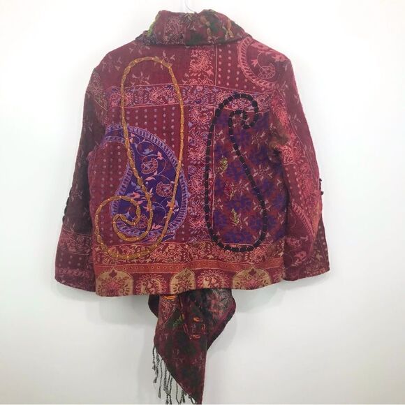 Multiples Colorful Embroidered and Patterned Asymmetrical Statement Jacket - Picture 8 of 16